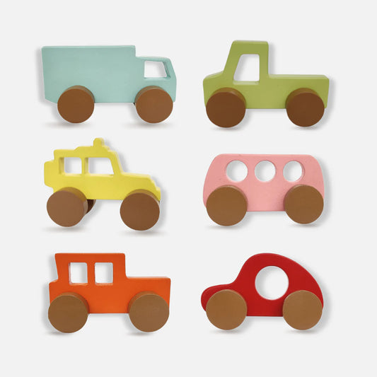 Wooden Vehicles Set for Little Explorers (Set of 6) – Fun, Educational & Eco-Friendly Toy