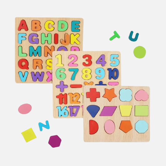 Wooden Alphabet, Number & Shape Puzzle Tray – Fun, Educational & Eco-Friendly Learning Toy