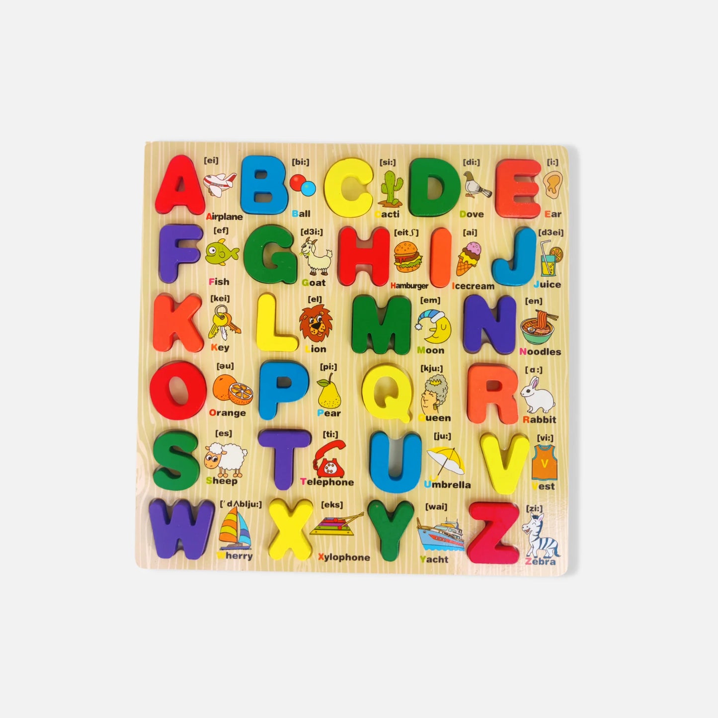 Wooden Alphabet & Visuals Board – Fun, Educational & Eco-Friendly Learning Toy